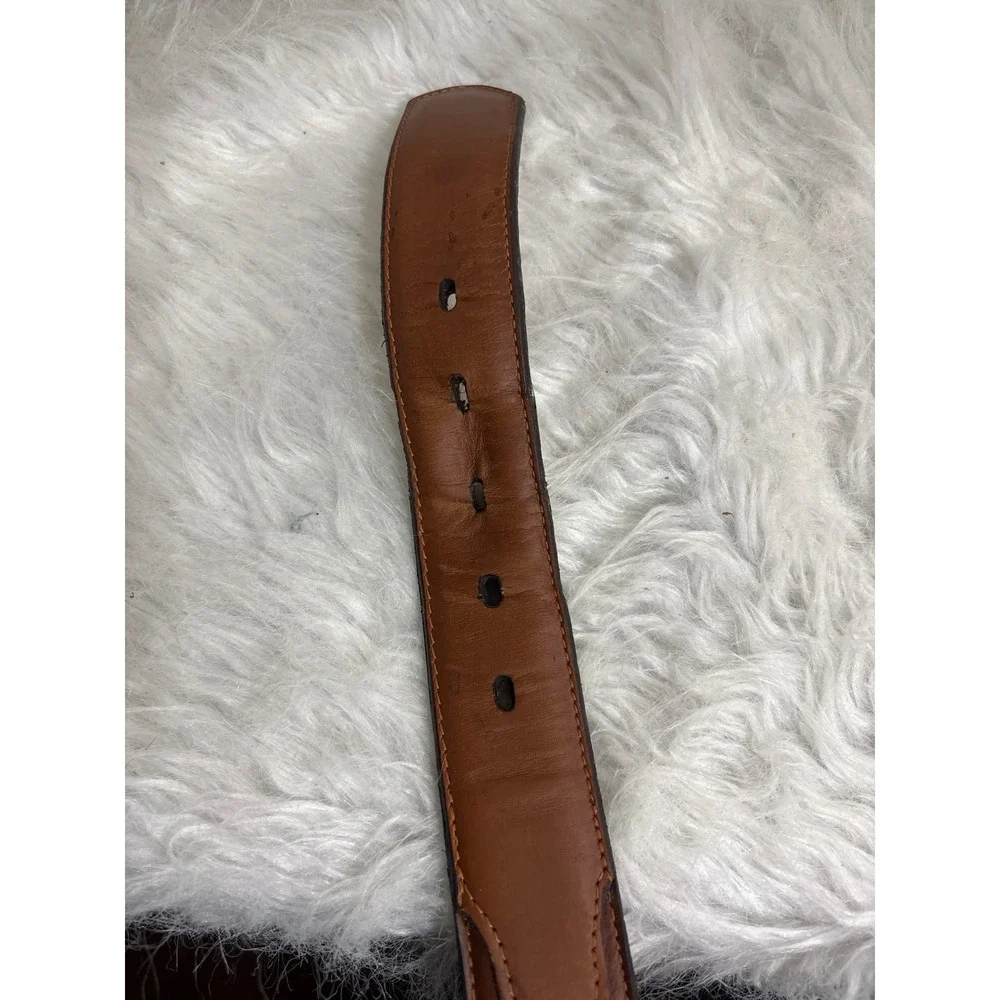 Vintage Western Brown Genuine Leather Belt Engraved Silver Buckle 46 11016